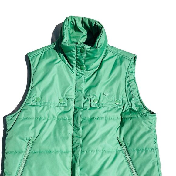 Lacoste Puffer Vest Green Sz 42 Zip Pockets Full Zip Collar Outdoor Casual - Picture 2 of 9
